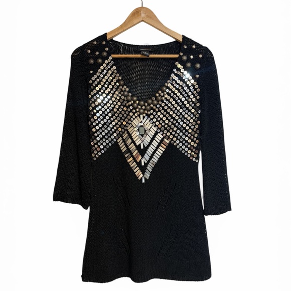 BCBGMaxAzria Tops - BCBGMaxAzria Black Open-Weave Knit Top